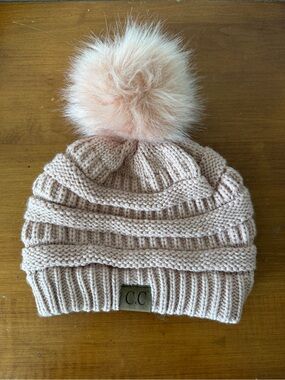 C.C Knit Pom Beanie in Blush
